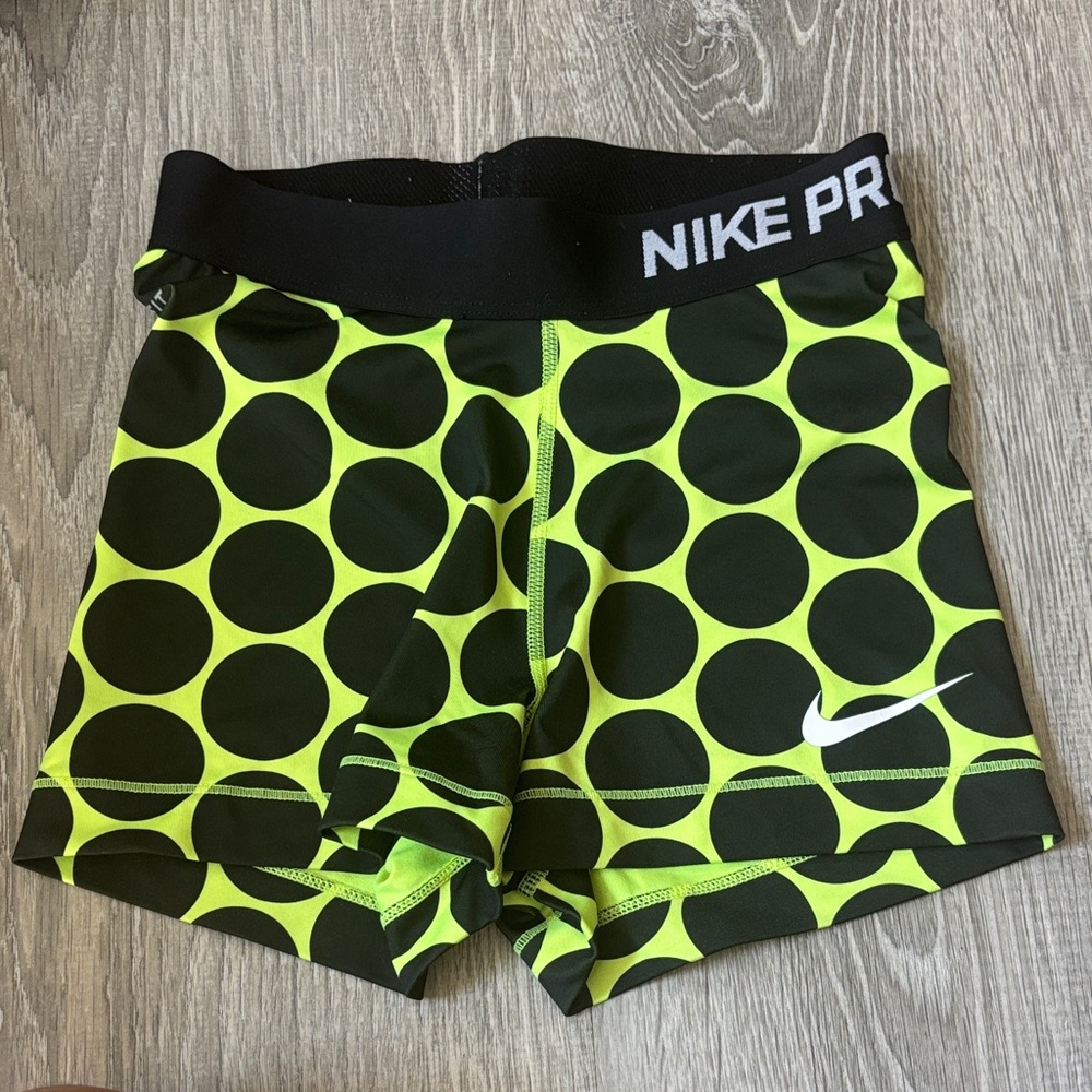 Nike Pro Lime Green and Black Patterned Shorts